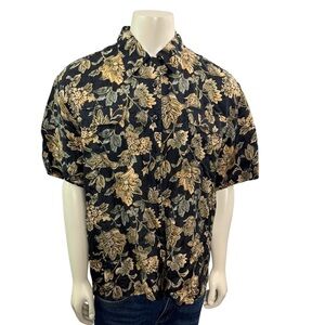 Vintage Cezar Men’s Size XL Short Sleeve Black Gold Silk Button Up Shirt